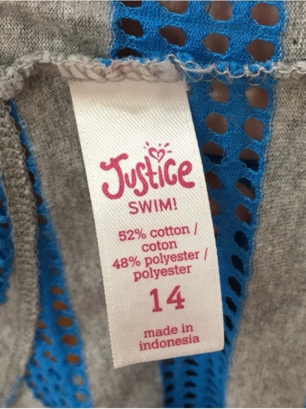 3/$25 Justice Swim Girl Blue Gray Stripe Perforated Dress Size 14 Beach Vacation